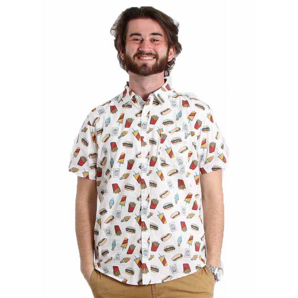 Siverlake Shirt Mens Large‎ White Junk Food Fast Food Button Up Short Sleeves